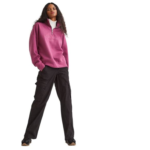 H&M Oversized Long Beach Spellout Half Zip Stand Up Collar Dropped Shoulder NWT - Picture 3 of 16